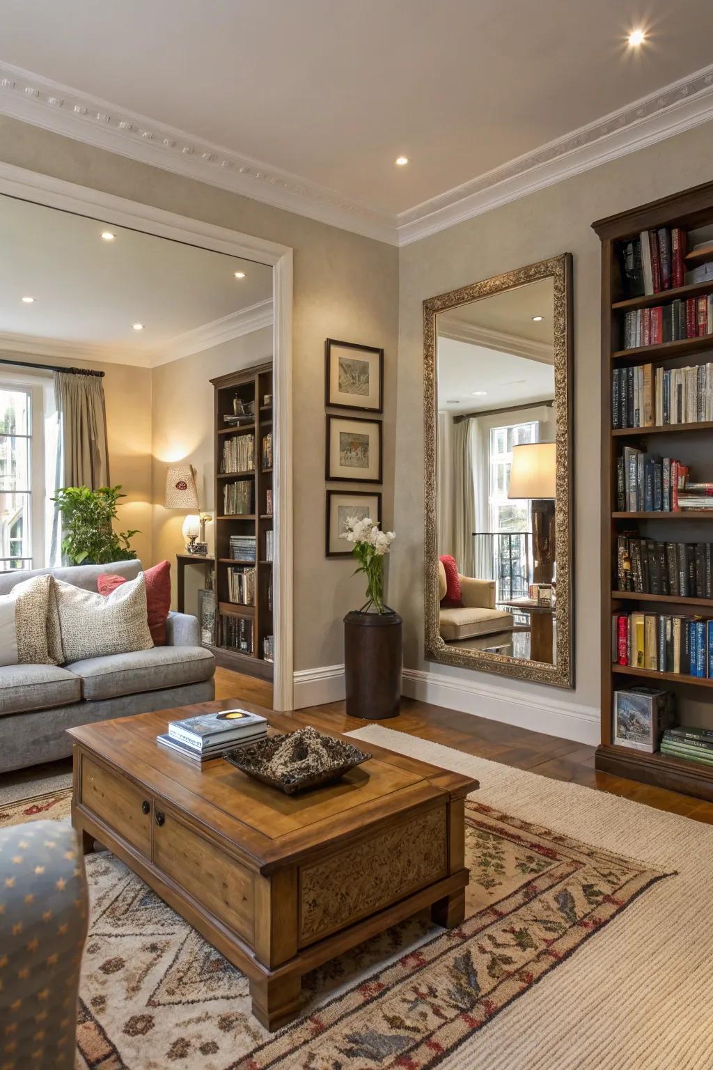 Reflections add depth and reflect light, improving the room's spaciousness.