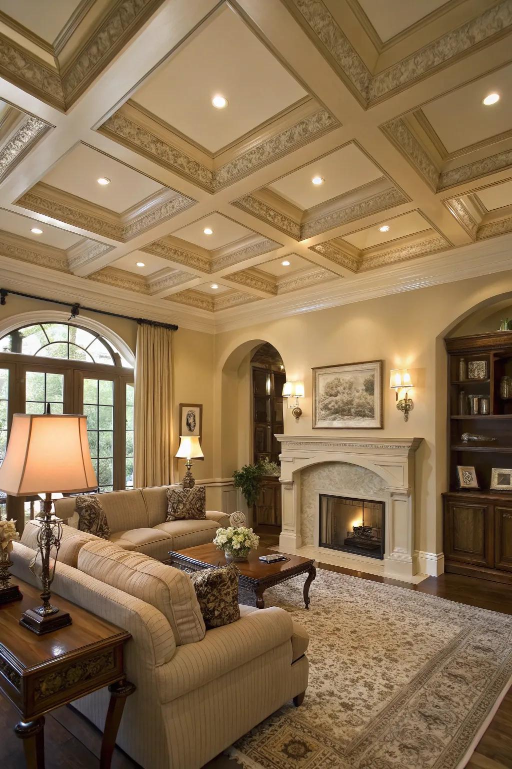 Structural details add feel and interest to the family room.