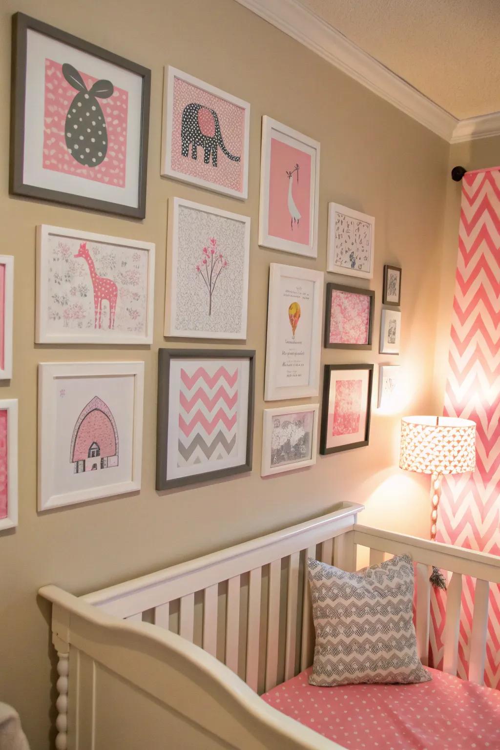 Art prints imbue a hint of individuality to the nursery walls.
