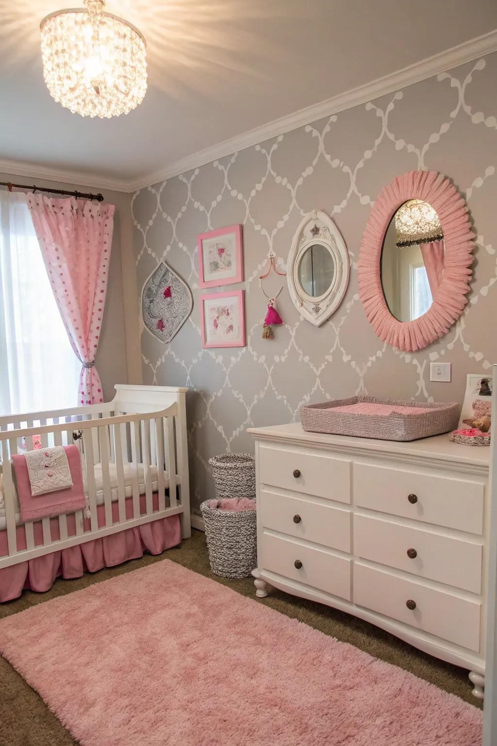 Decorative mirrors contribute radiance and the illusion of space.