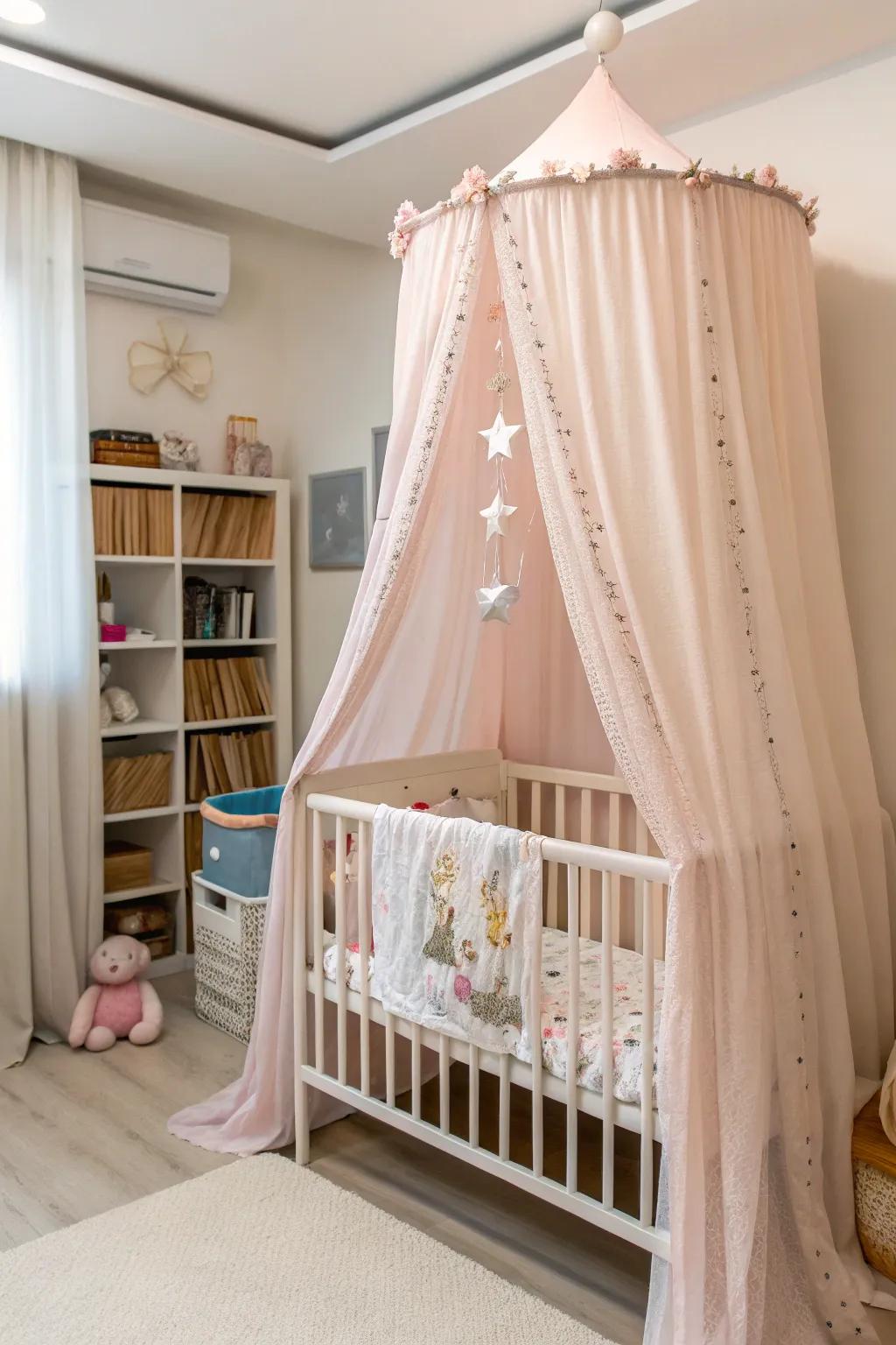A canopy over the bassinet crafts a storybook vibe.