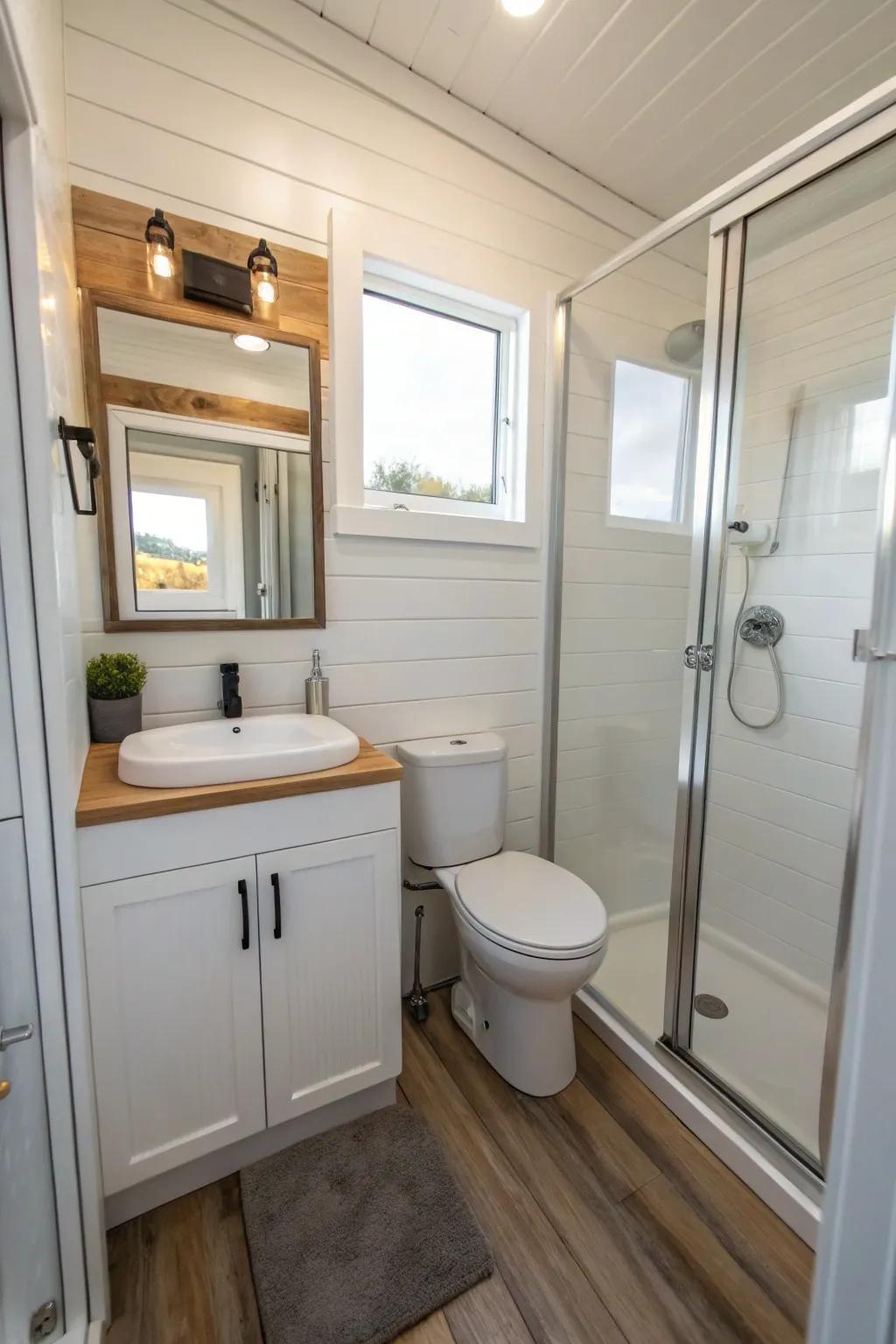 Minimalist design enhances the tranquility of this compact bathroom.