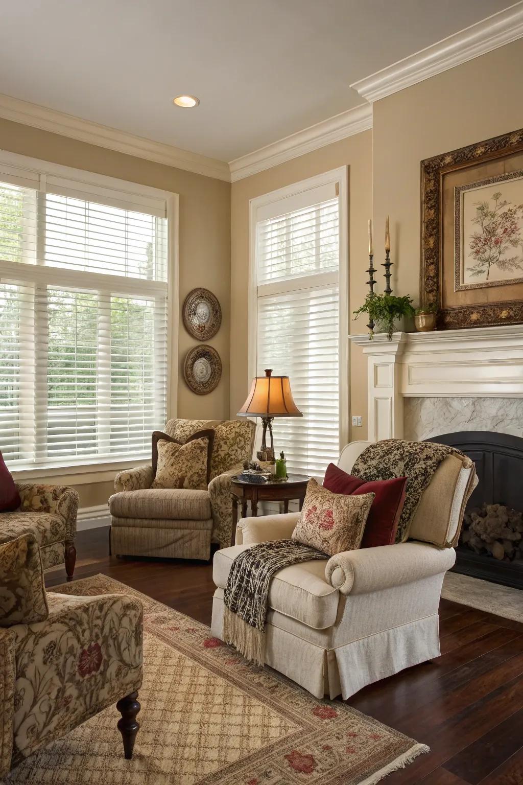 Venetian blinds offer timeless appeal.