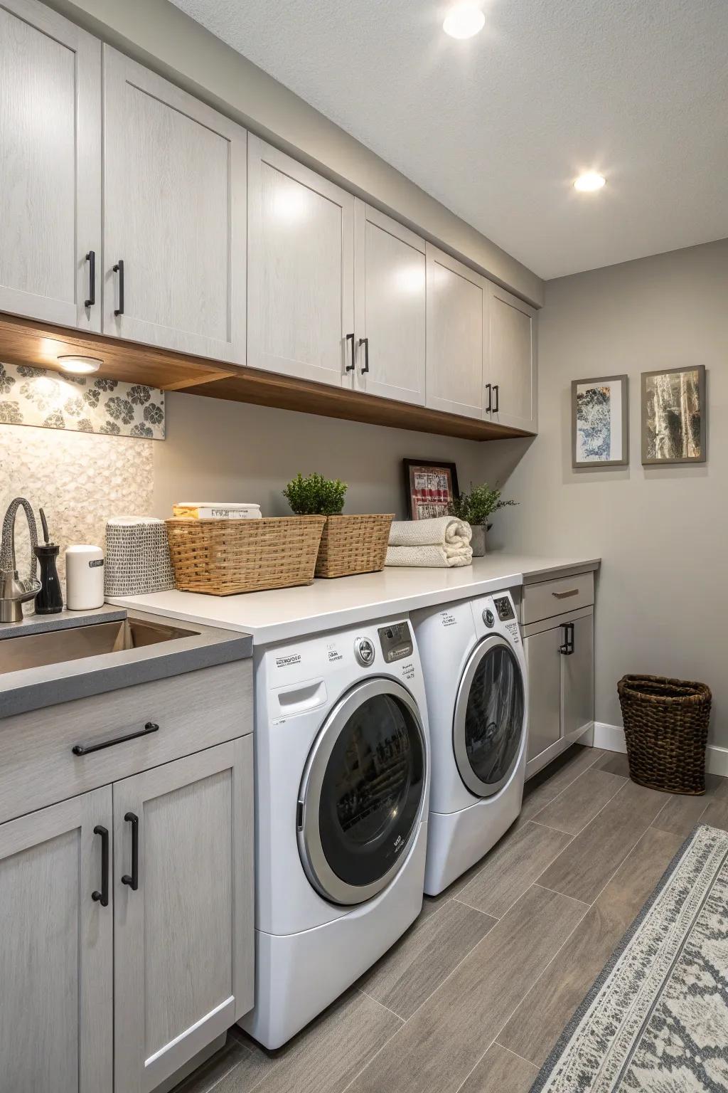 Versatile laminate countertops featured in a modern laundry room.