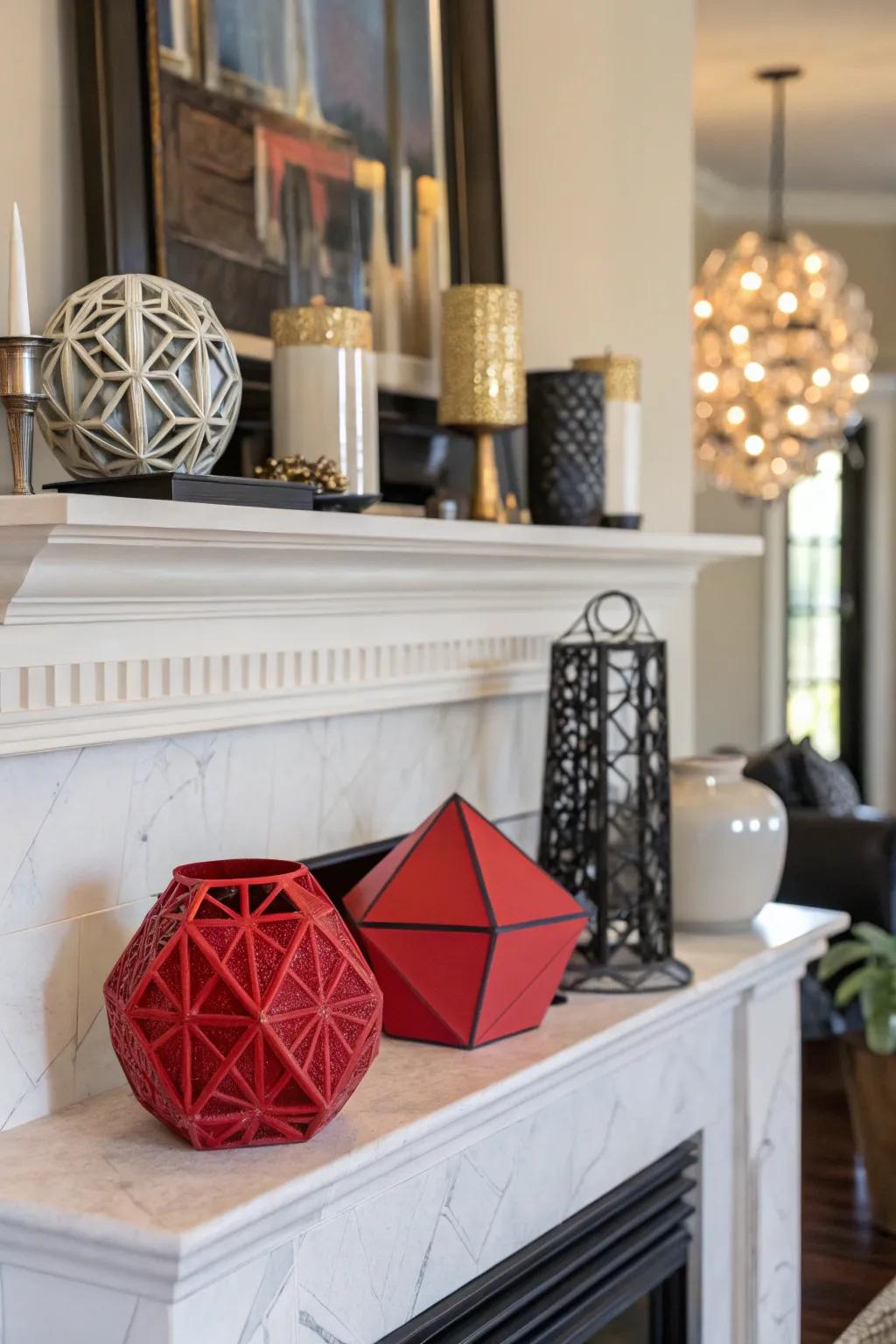 Geometric shapes can turn your mantel into a modern art piece.