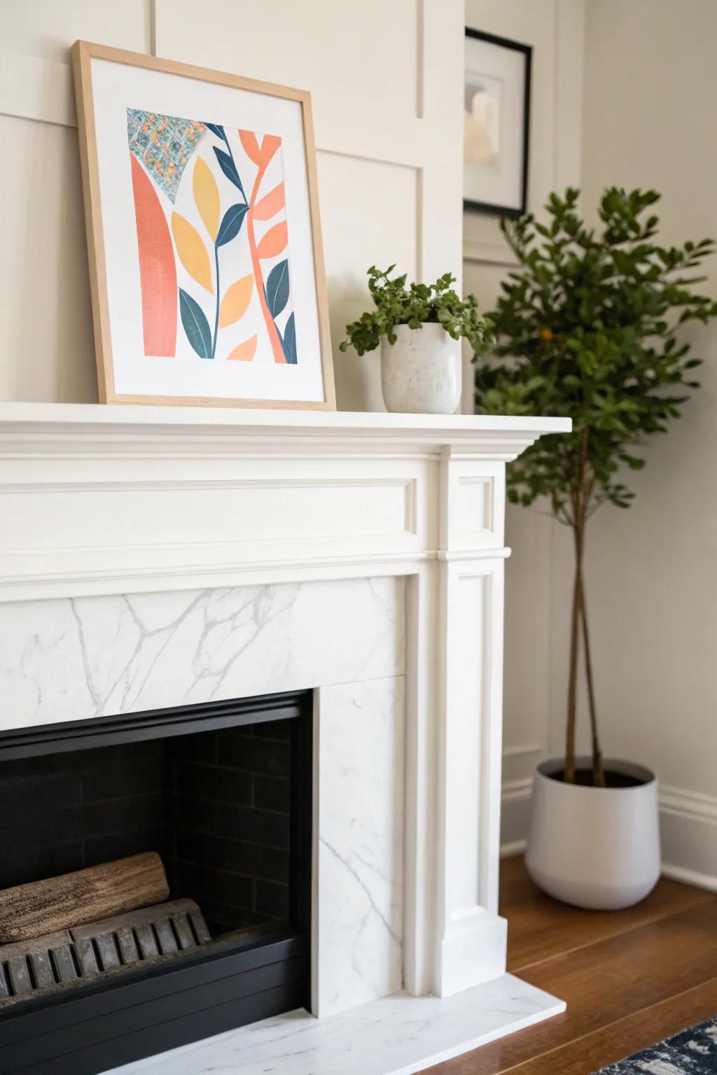 A minimalist mantel design featuring clean and simple lines.