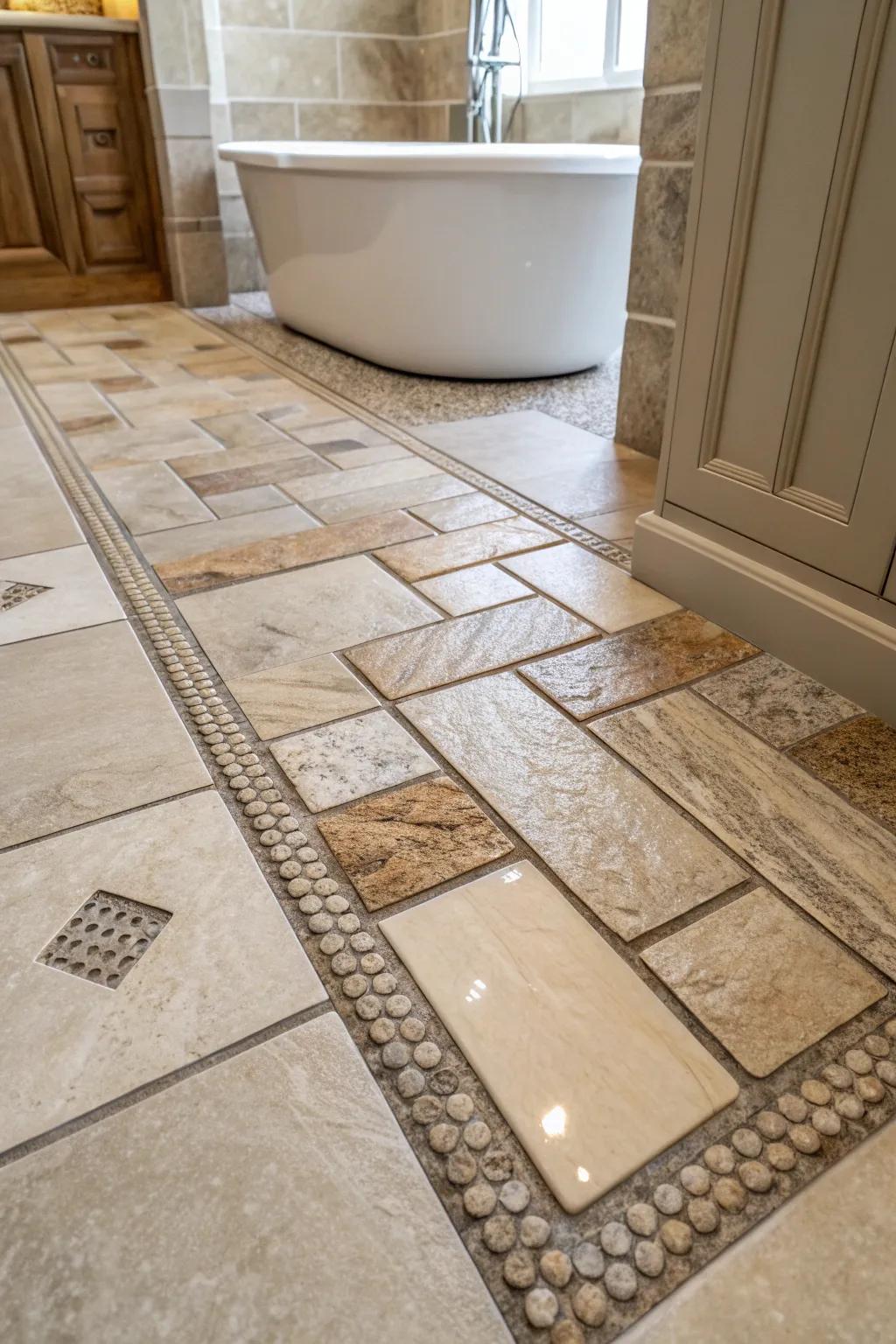 Mixed material designs offer a distinctive and eclectic bathroom aesthetic.