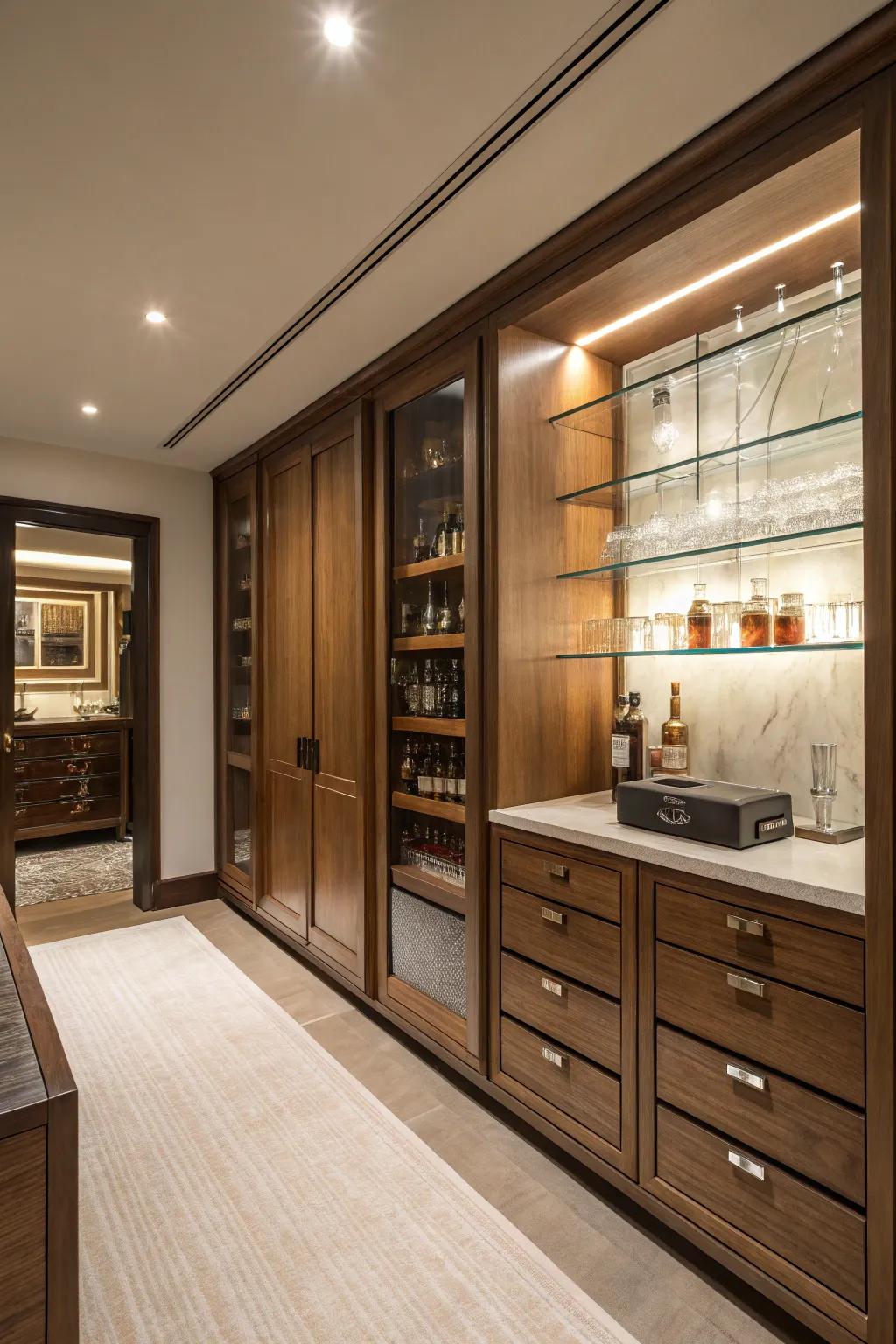 Concealed storage solutions maintain a clean and sophisticated look.