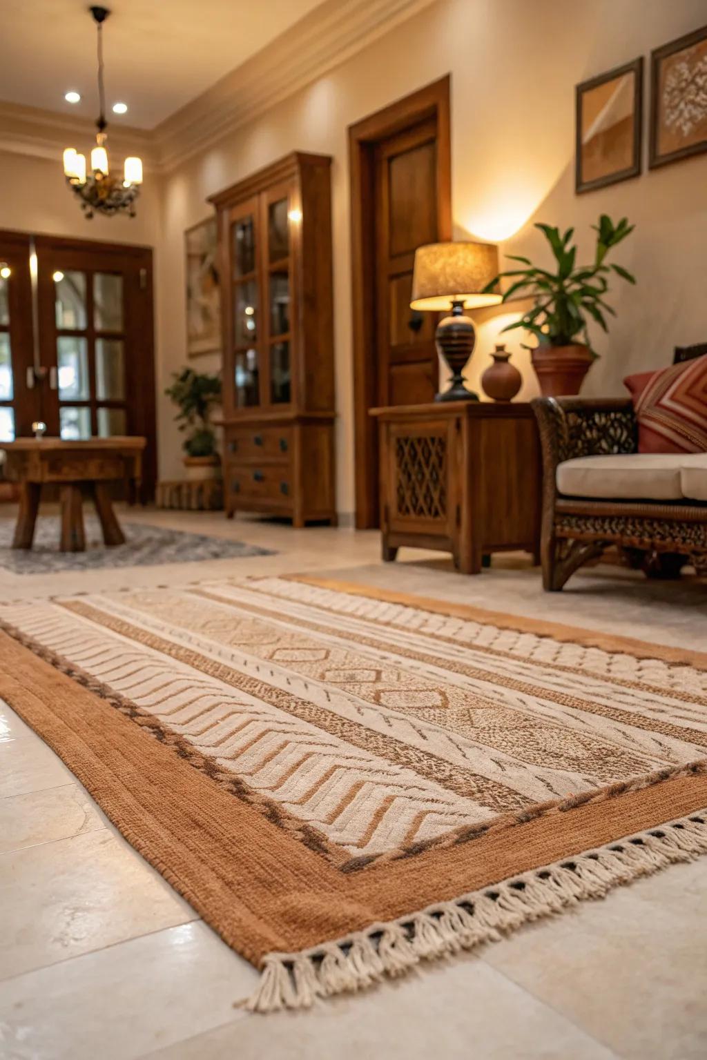 A stylish floor covering adds warmth and feel to the spirits lounge.