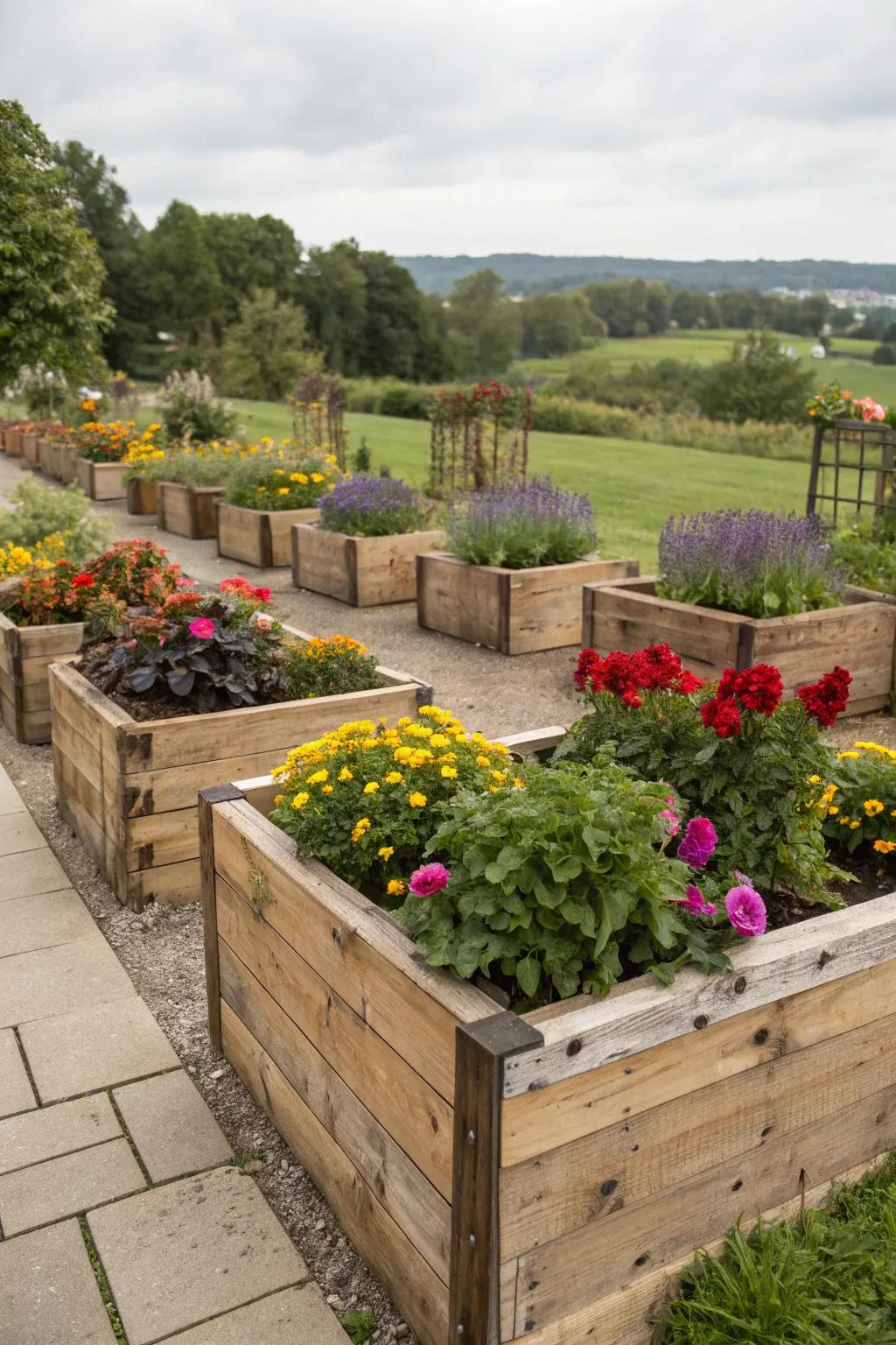 DIY lumber planters blend sustainability with style.