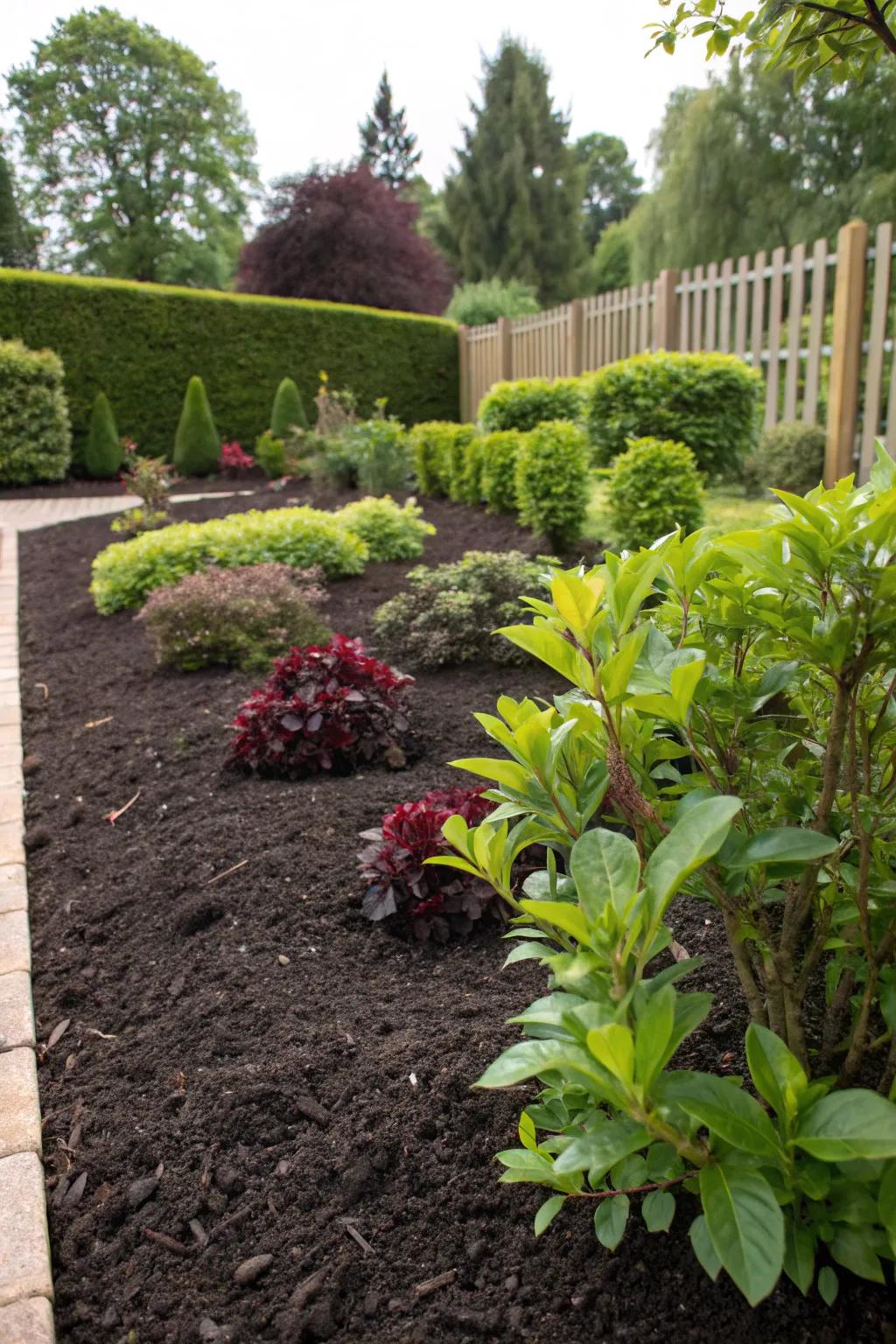 Mulch enriches plant beds while conserving moisture.