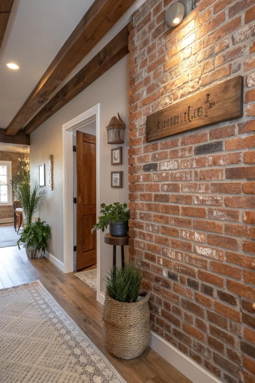 Country exposed stone wall in a welcoming entryway.