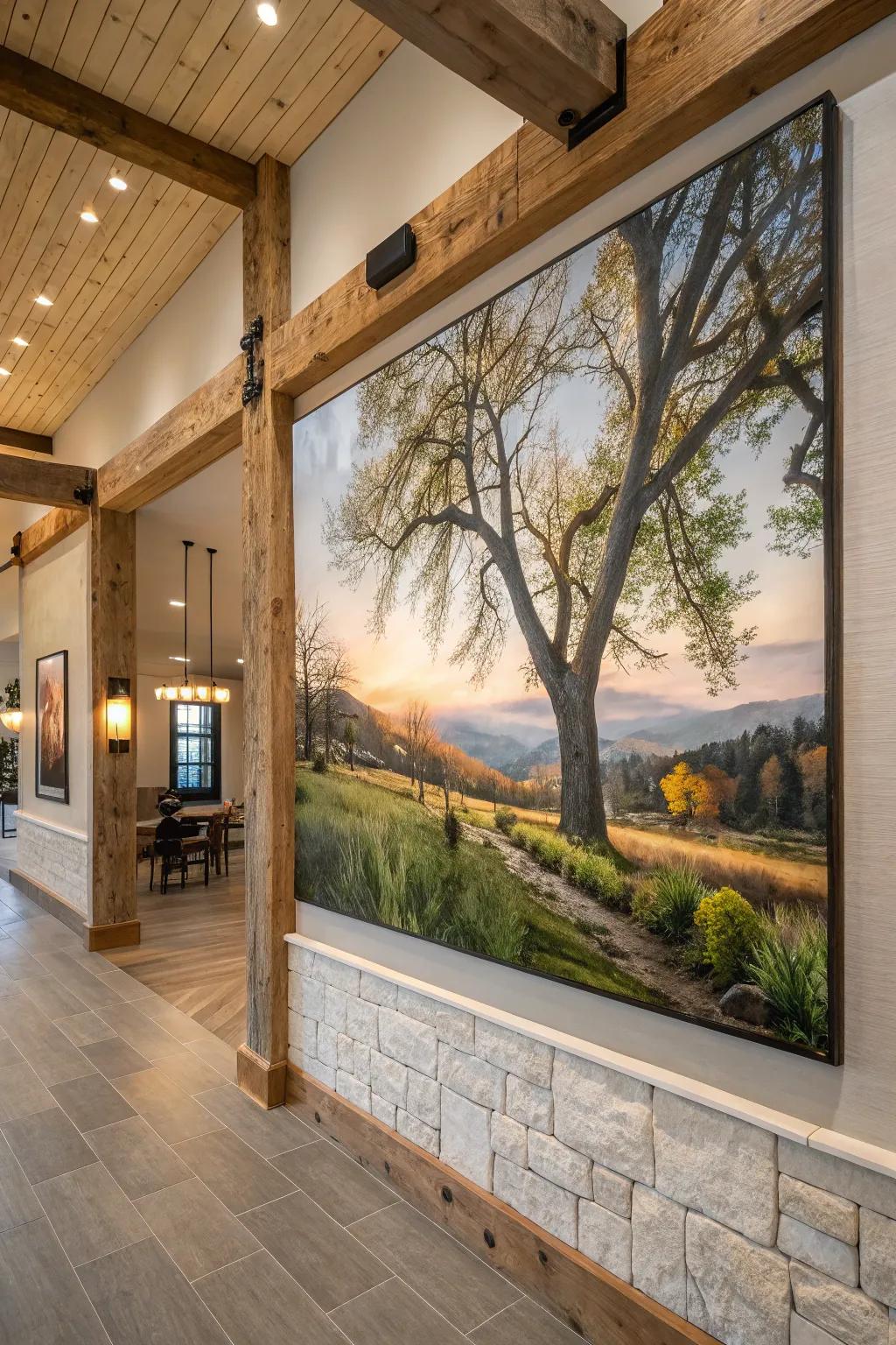 Nature-themed eye-catching wall art in a farmhouse environment.