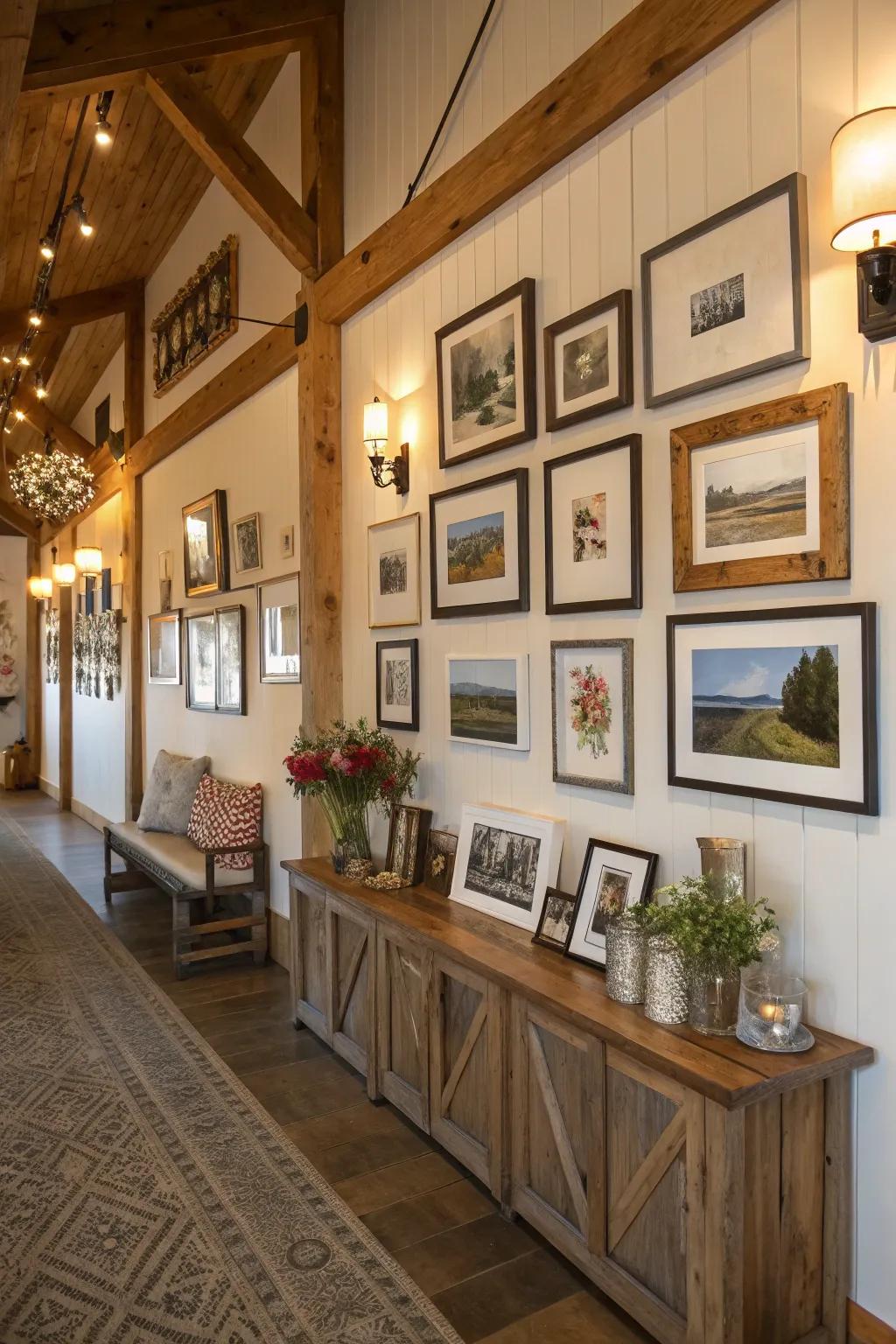 Varied picture wall in a modern farmhouse house.