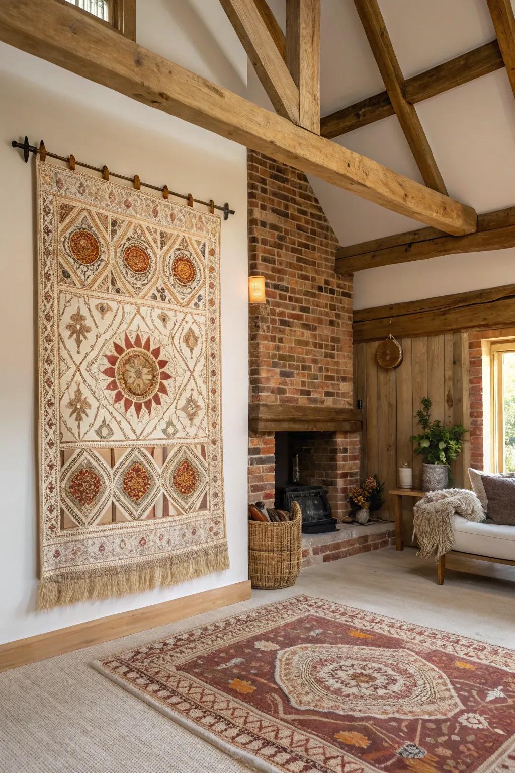 Textured woven decoration in a cozy family room.