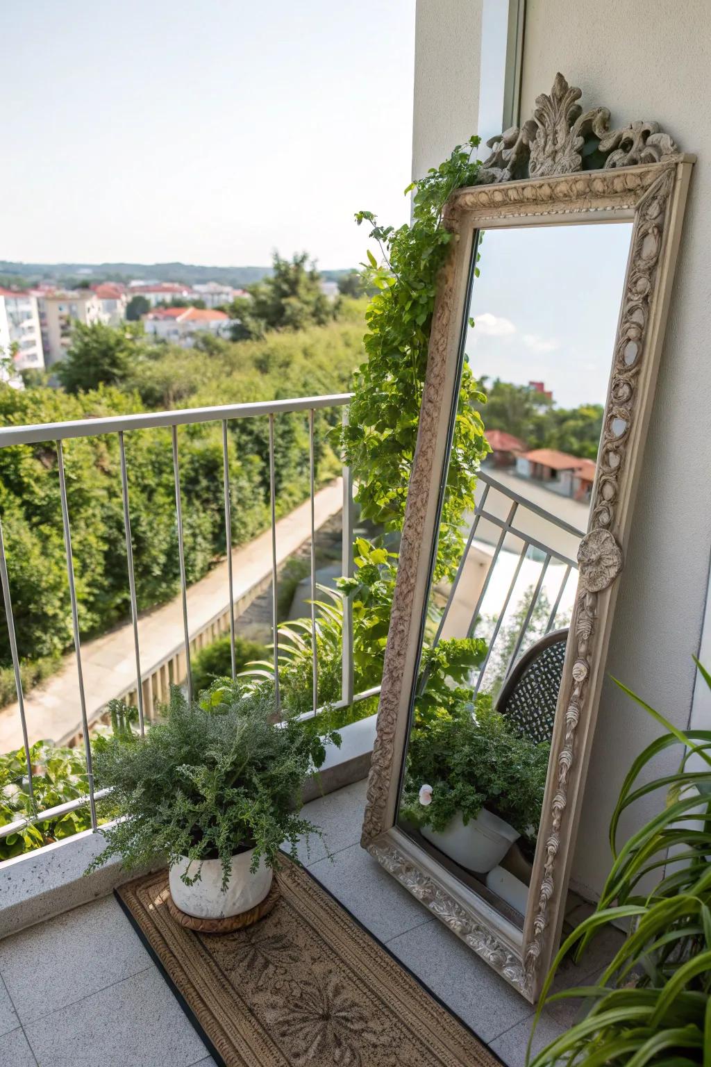 Mirrors can give your balcony a more spacious and inviting feel.