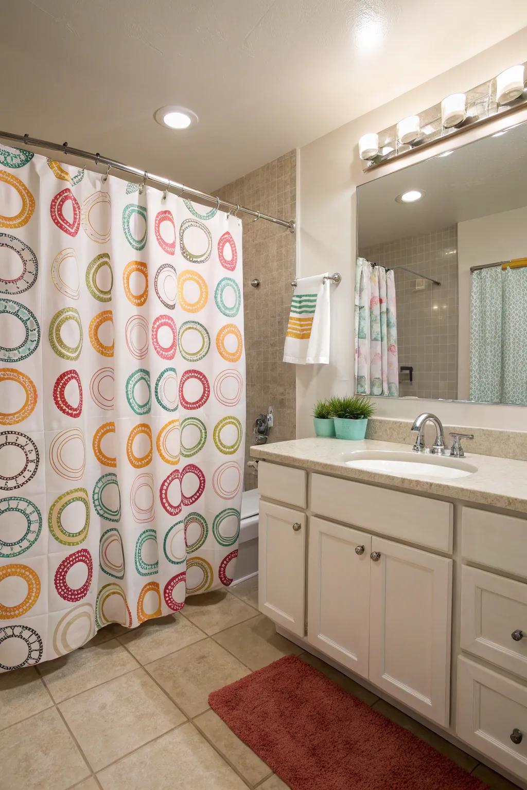 Patterned shower covering rings introduce a playful and enjoyable element into your bathroom.