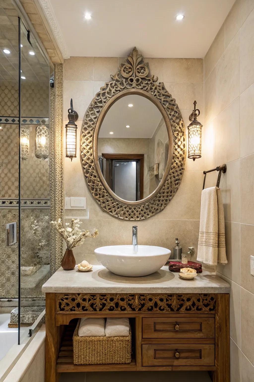 A quirky mirror introduces character and charm to any bathroom.