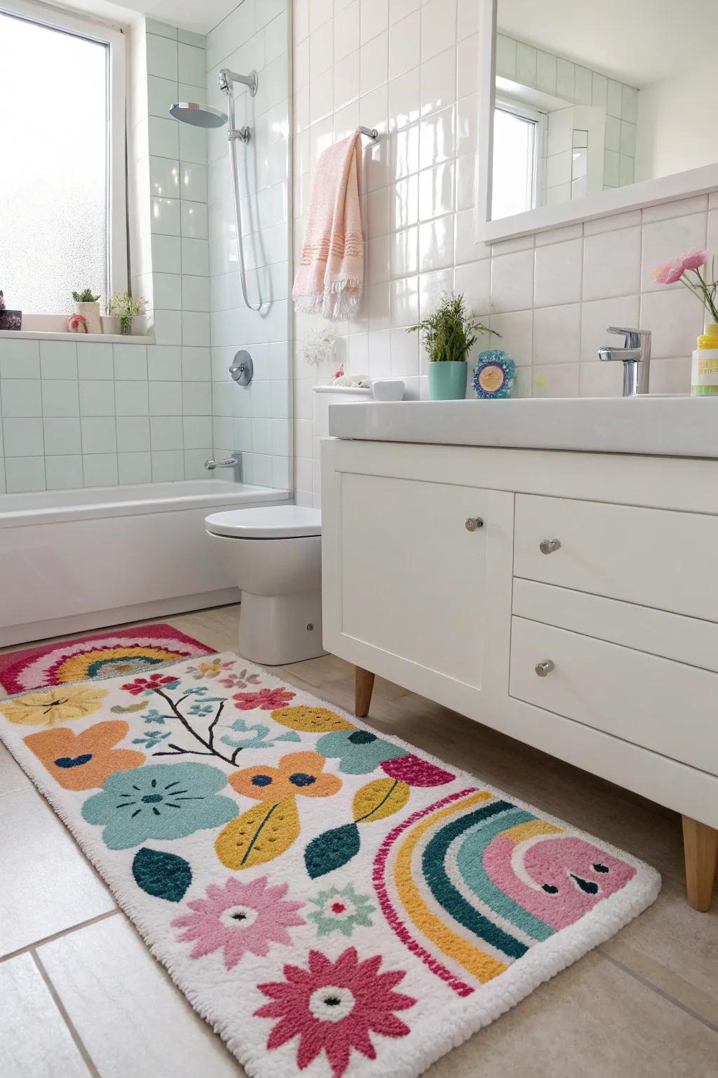 A playful rug introduces comfort and fashion into your bathroom floor.