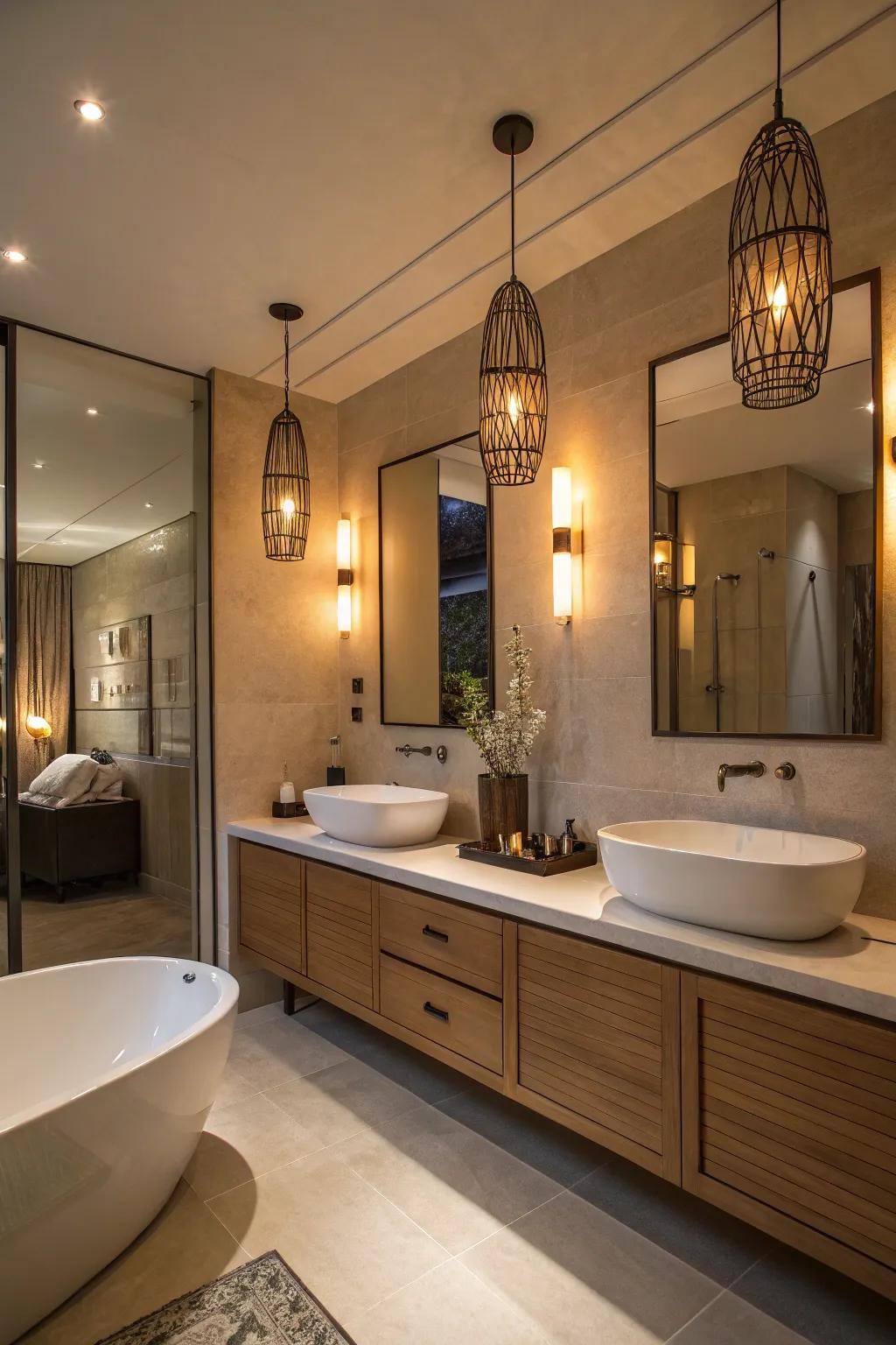 Modern lighting fixtures elevate the ambiance of your bathroom.