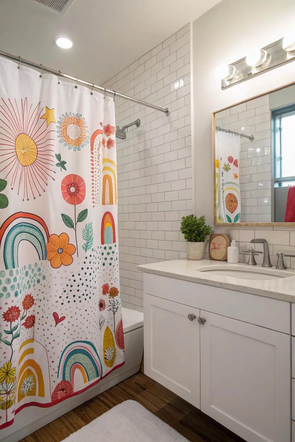 A quirky shower covering can infuse enjoyment and vibrancy into your bathroom.