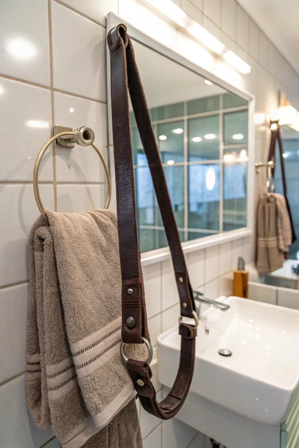 Leather strap hooks bring texture and warmth.