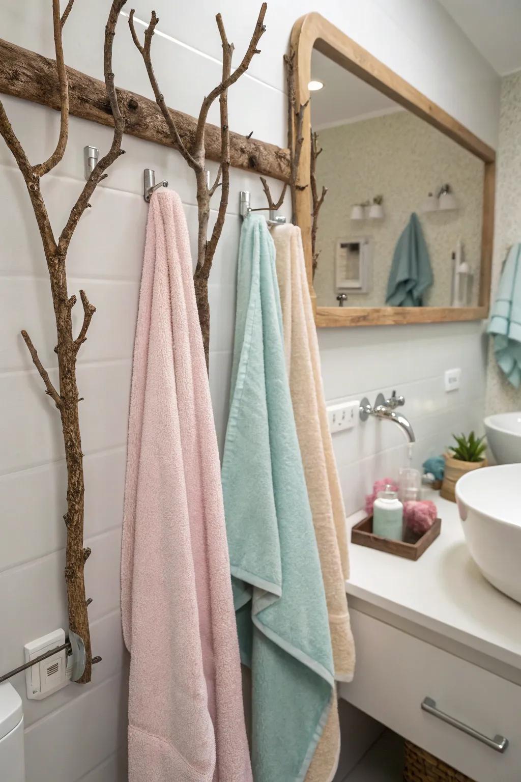 Branch-inspired hooks add a natural, whimsical element.