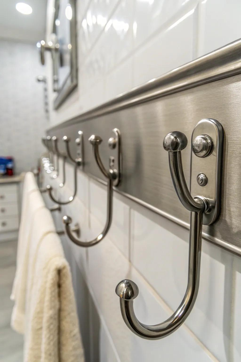 Magnetic hooks add a modern and adaptable element.