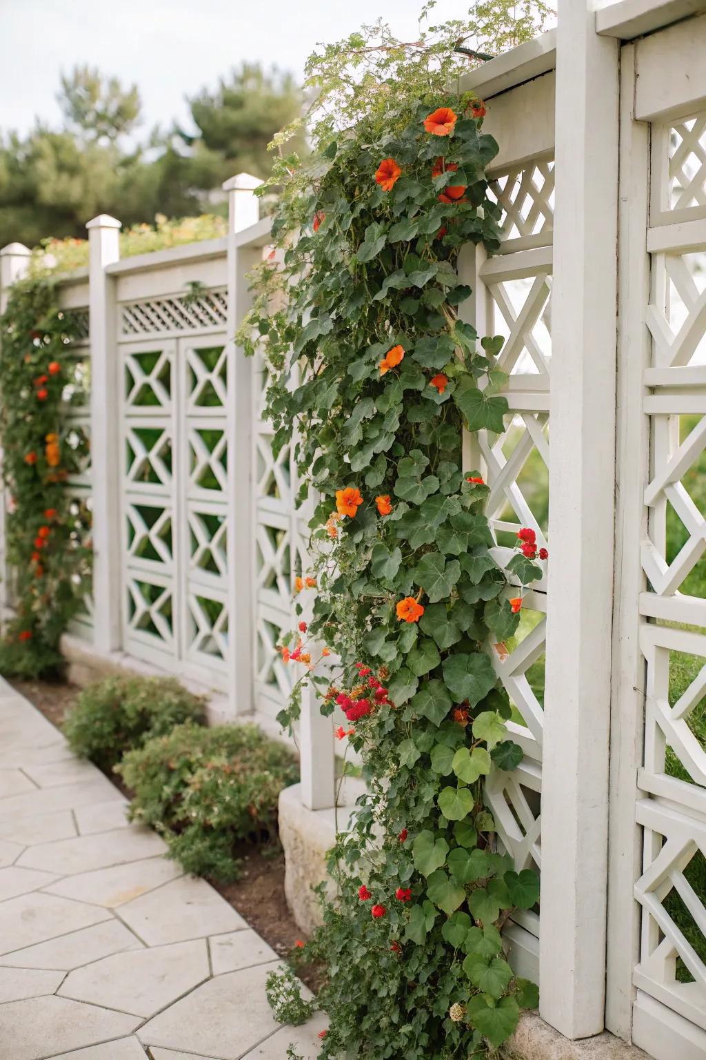 Bring artistic flair to privacy using a geometric pattern trellis.