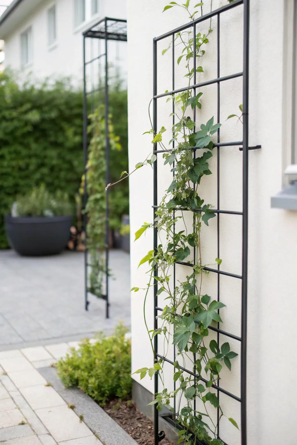 Achieve modern privacy using a minimalist metal trellis.