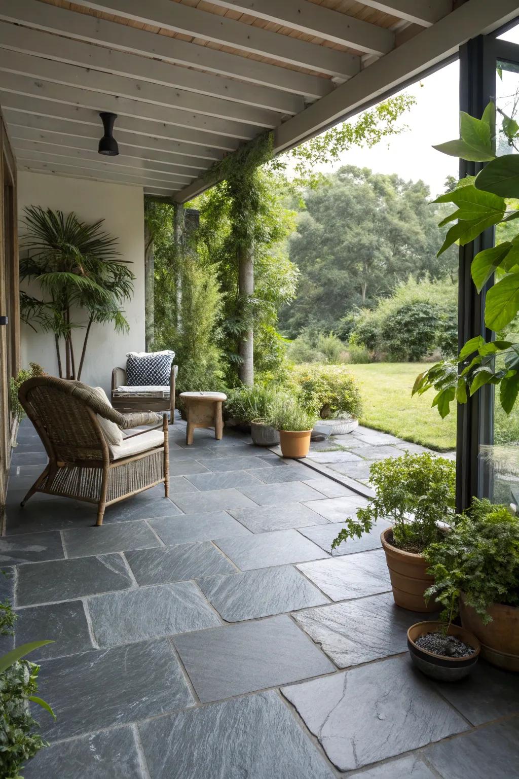 Slate tiles insert drama and contemporary grace into any patio.