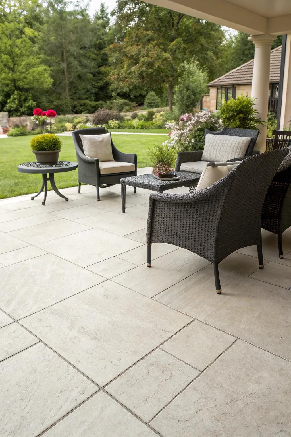 Porcelain tiles infuse an element of sophistication and grace into patios.