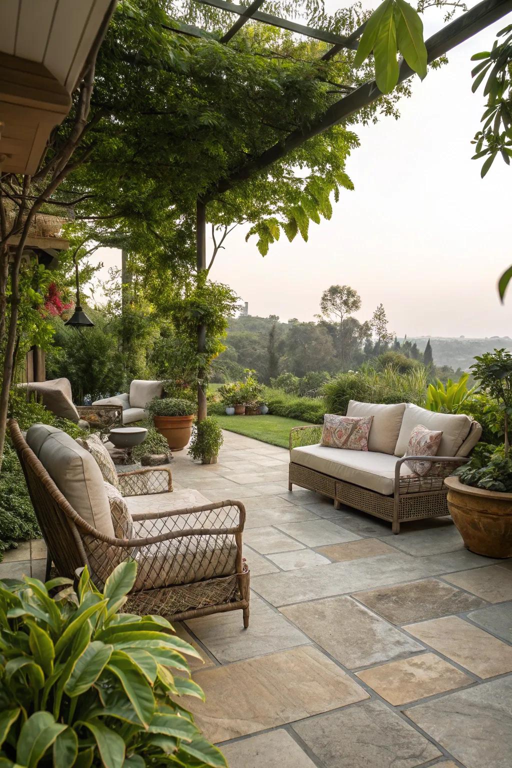 Natural stone tiles infuse luxury and ageless charm into patios.