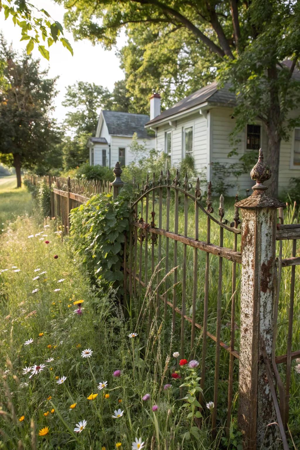 A weathered, rustic metallic barrier adding charm to a country home.