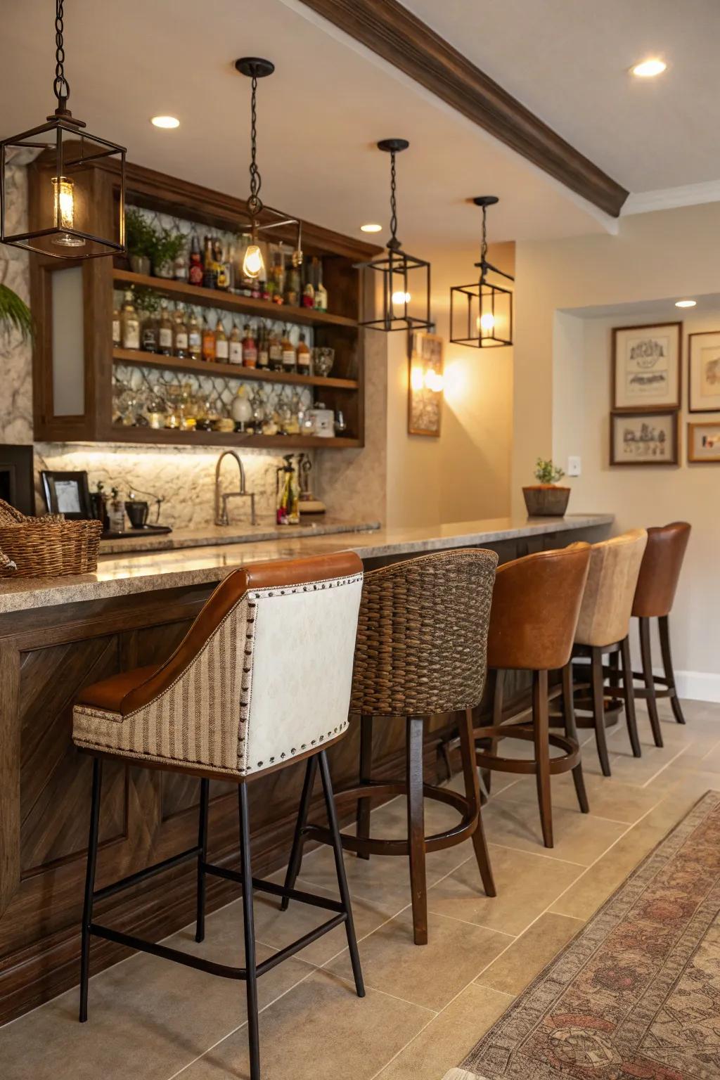 Textured seating offers comfort and flair to your bar.