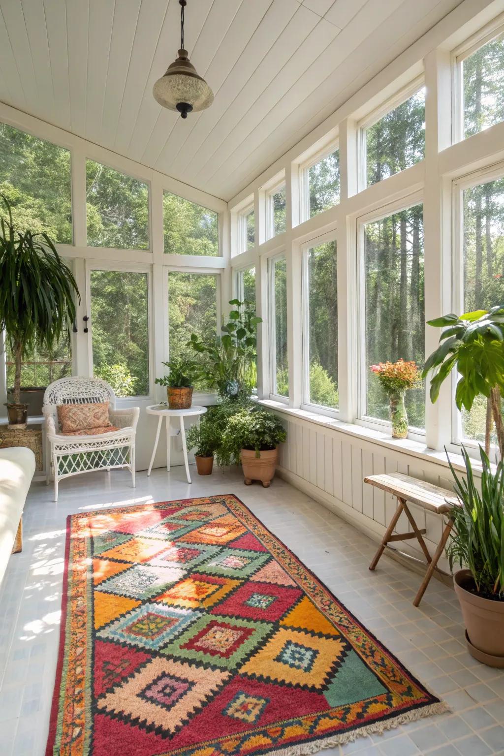 Bold colors in carpets can energize a space.