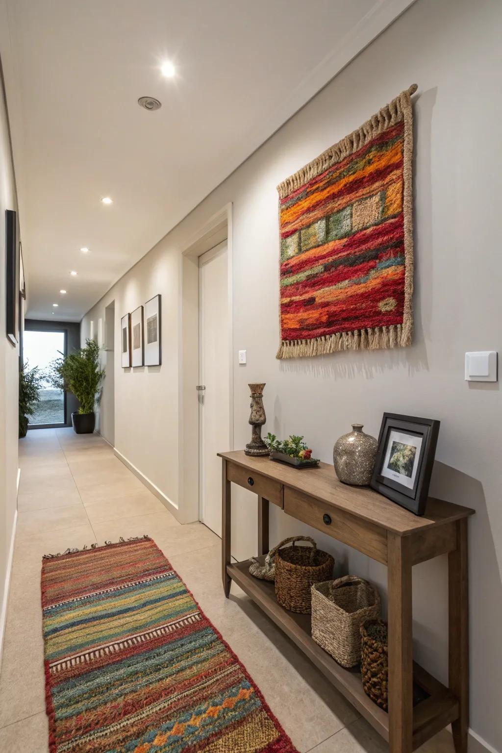 Carpets as wall art add texture and visual interest.