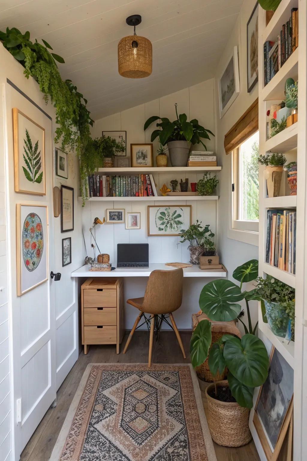 Individual touches contribute warmth and character to your small office area.