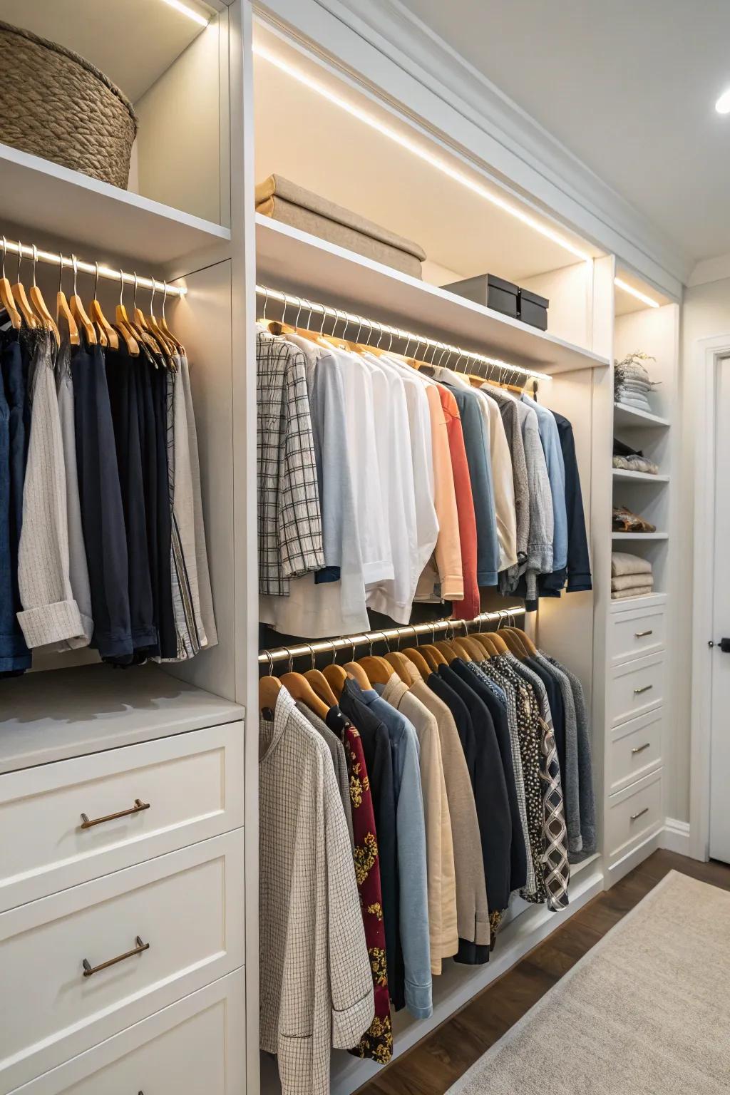 Amplify your storage using classic double hanging rods.