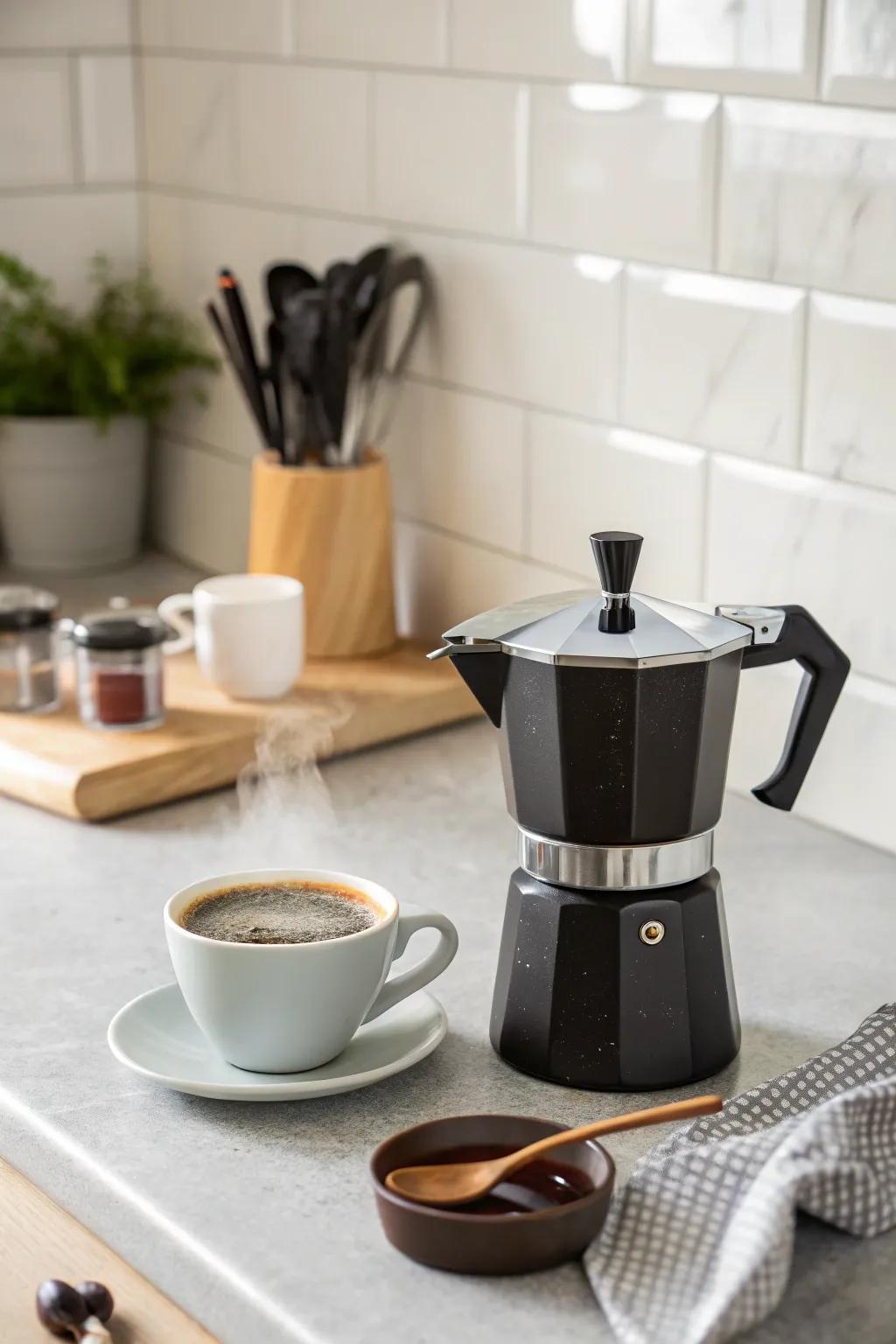 An elegant coffee maker is a morning essential.