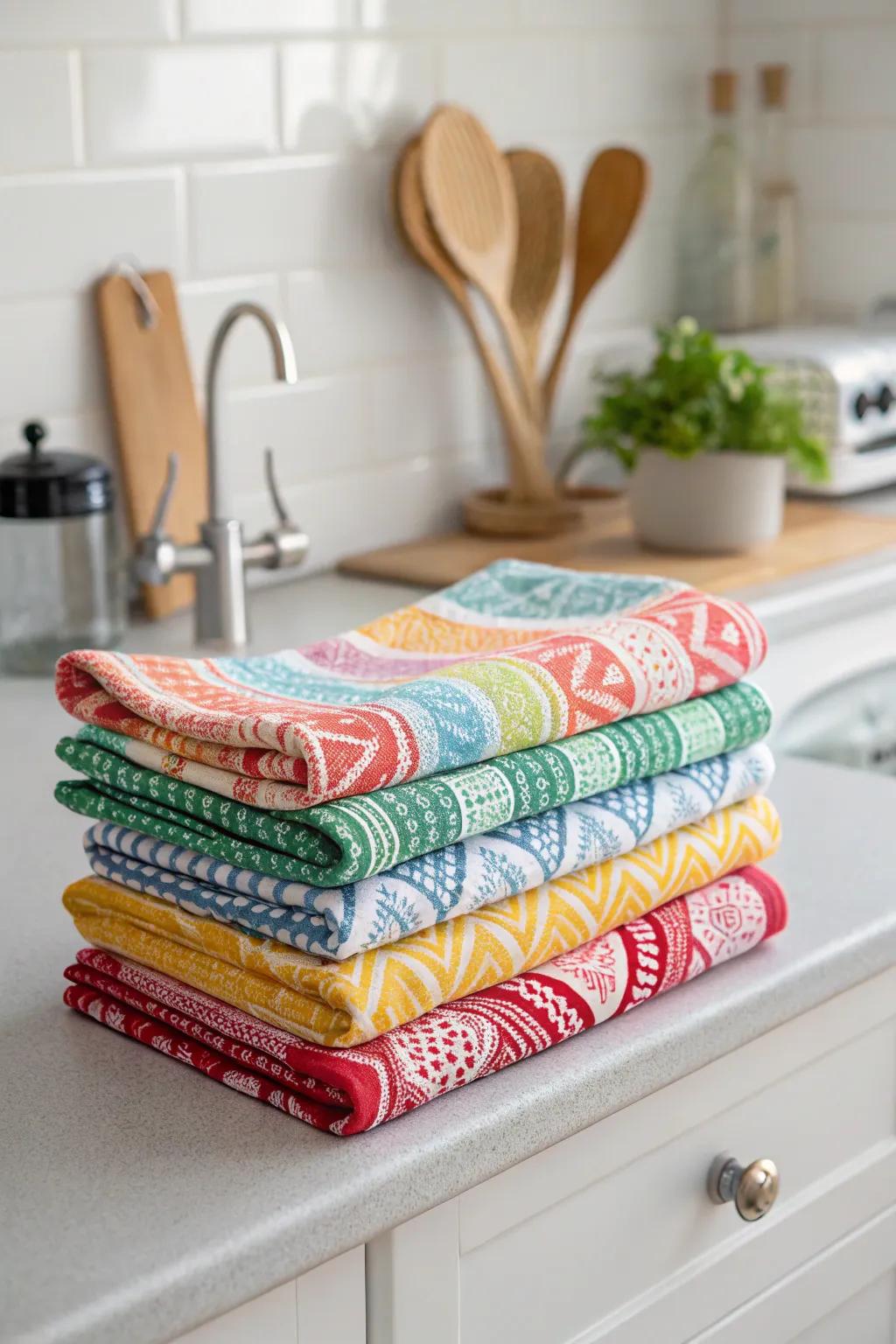 Bright kitchen towels brighten up any space.