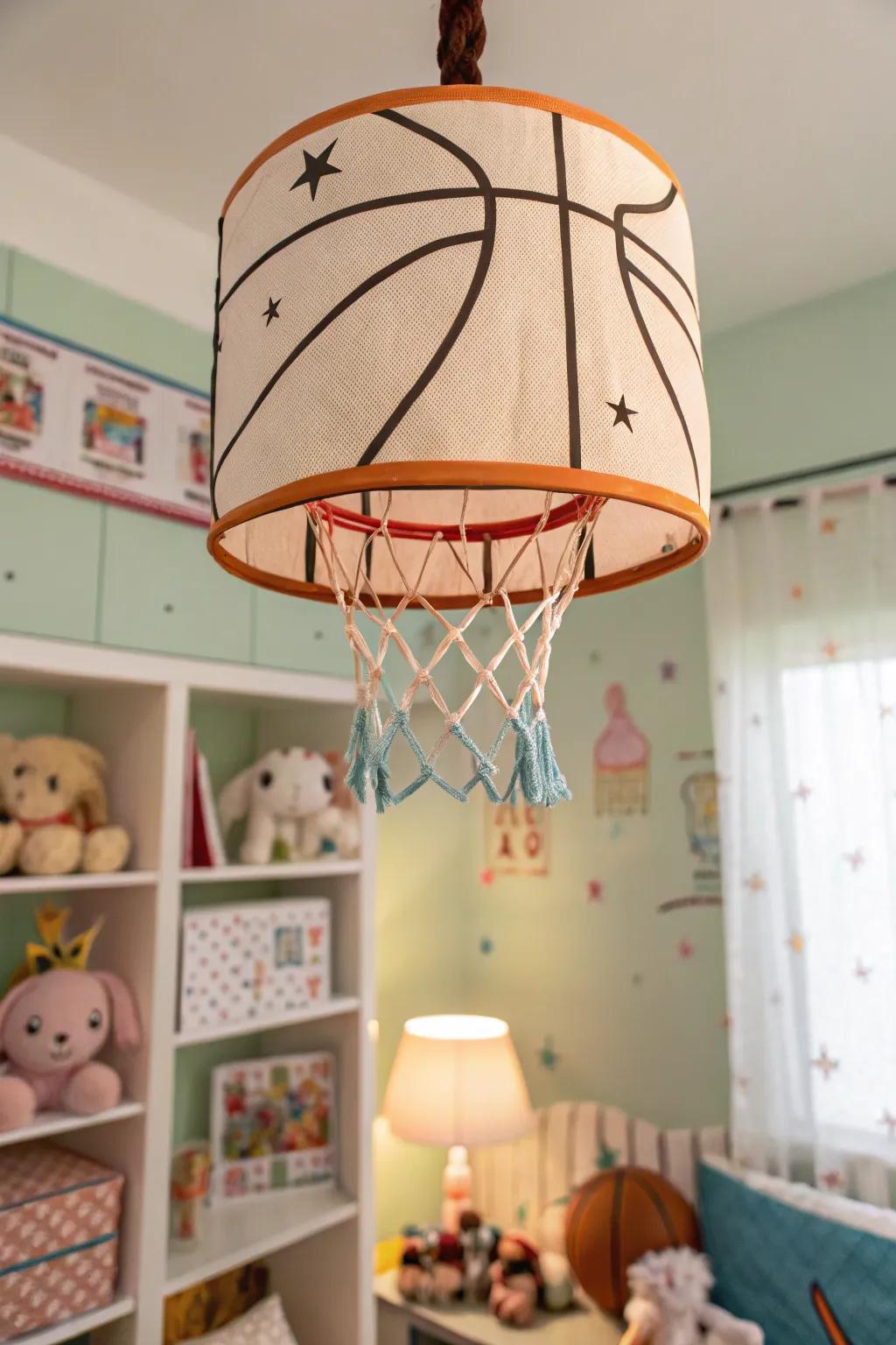 Quirky sports lighting adds a distinctive element to the baby room's ambiance.