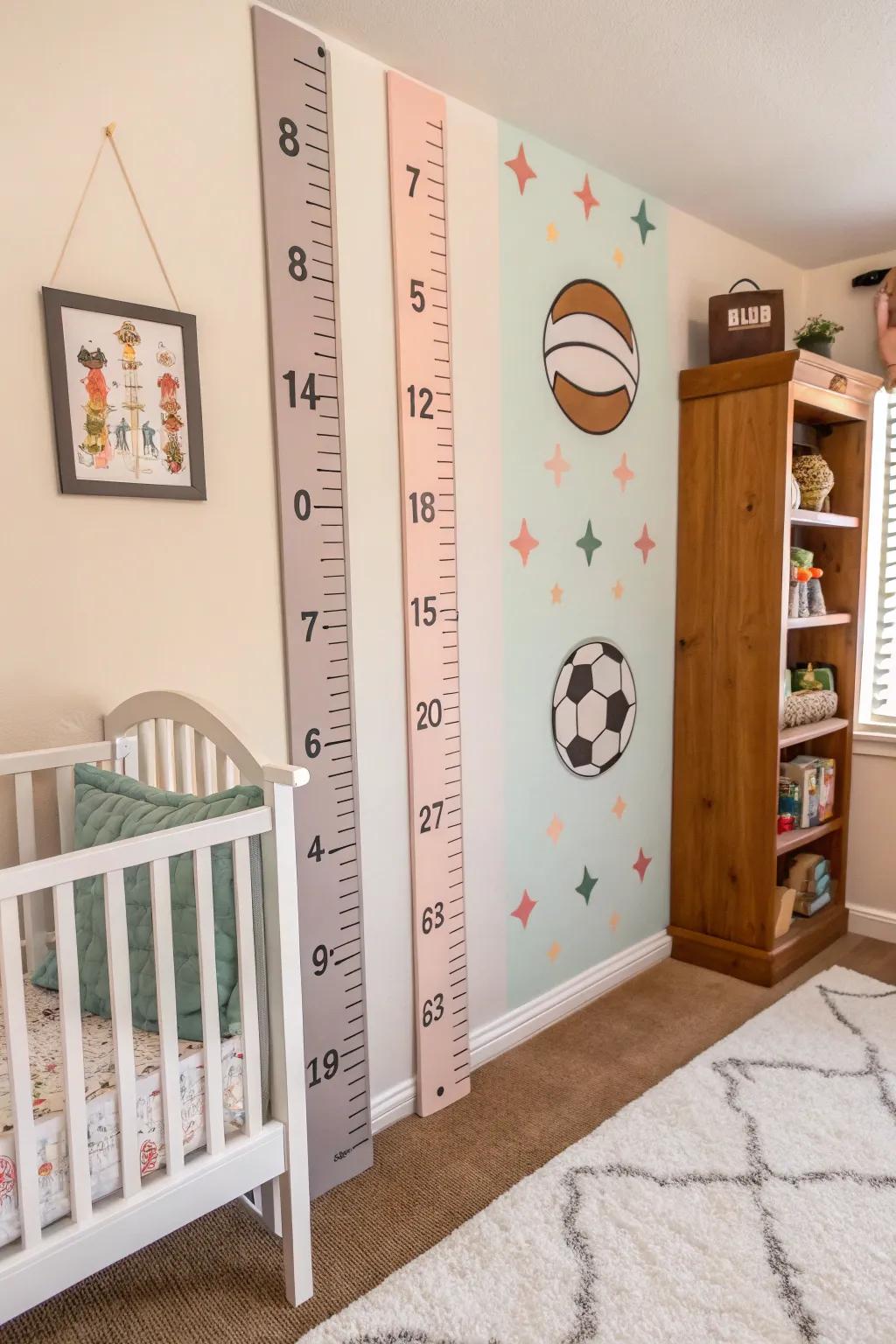 A sporty growth chart combines functionality with decorative flair.