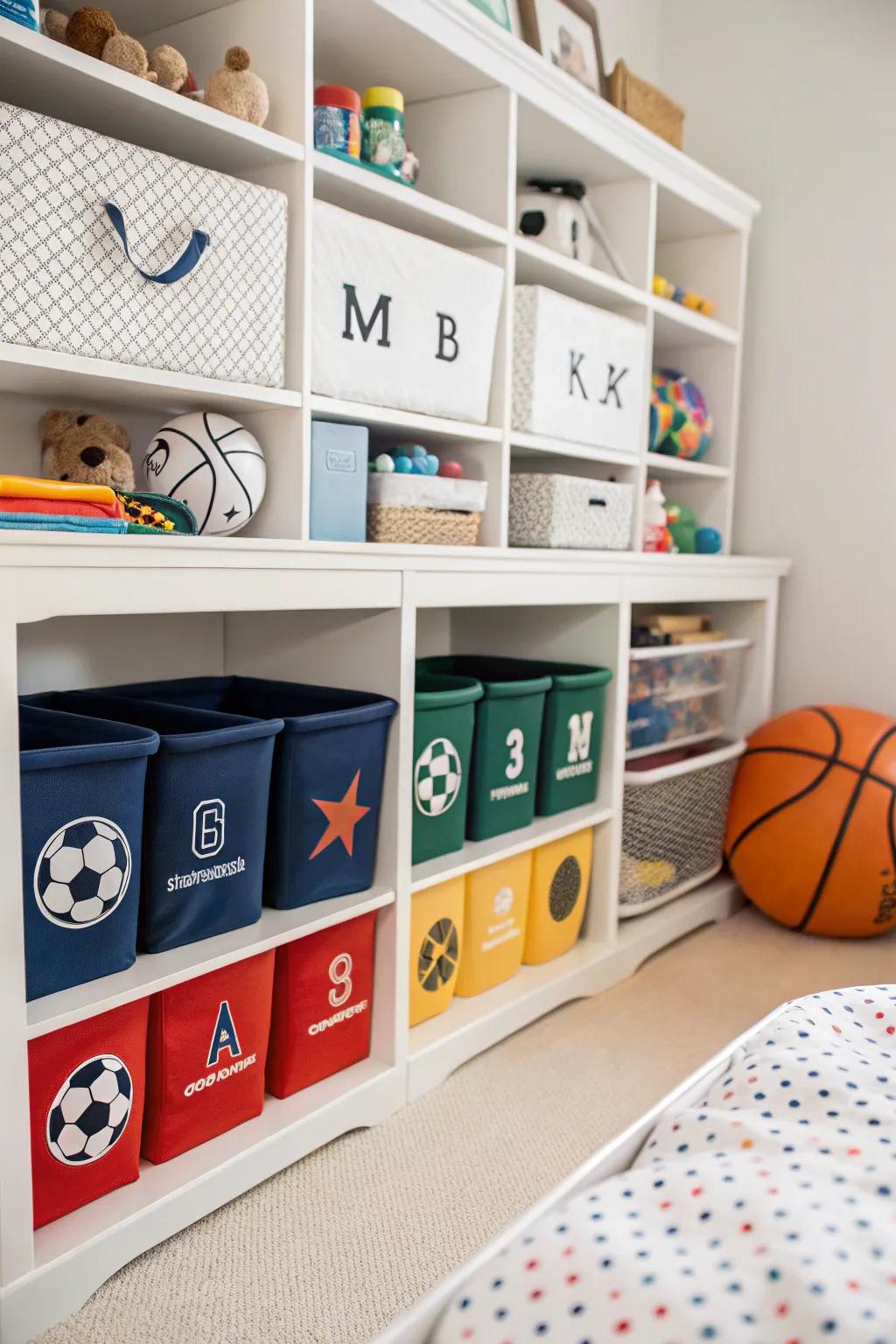 Sports-themed storage containers blend practicality with a playful design.