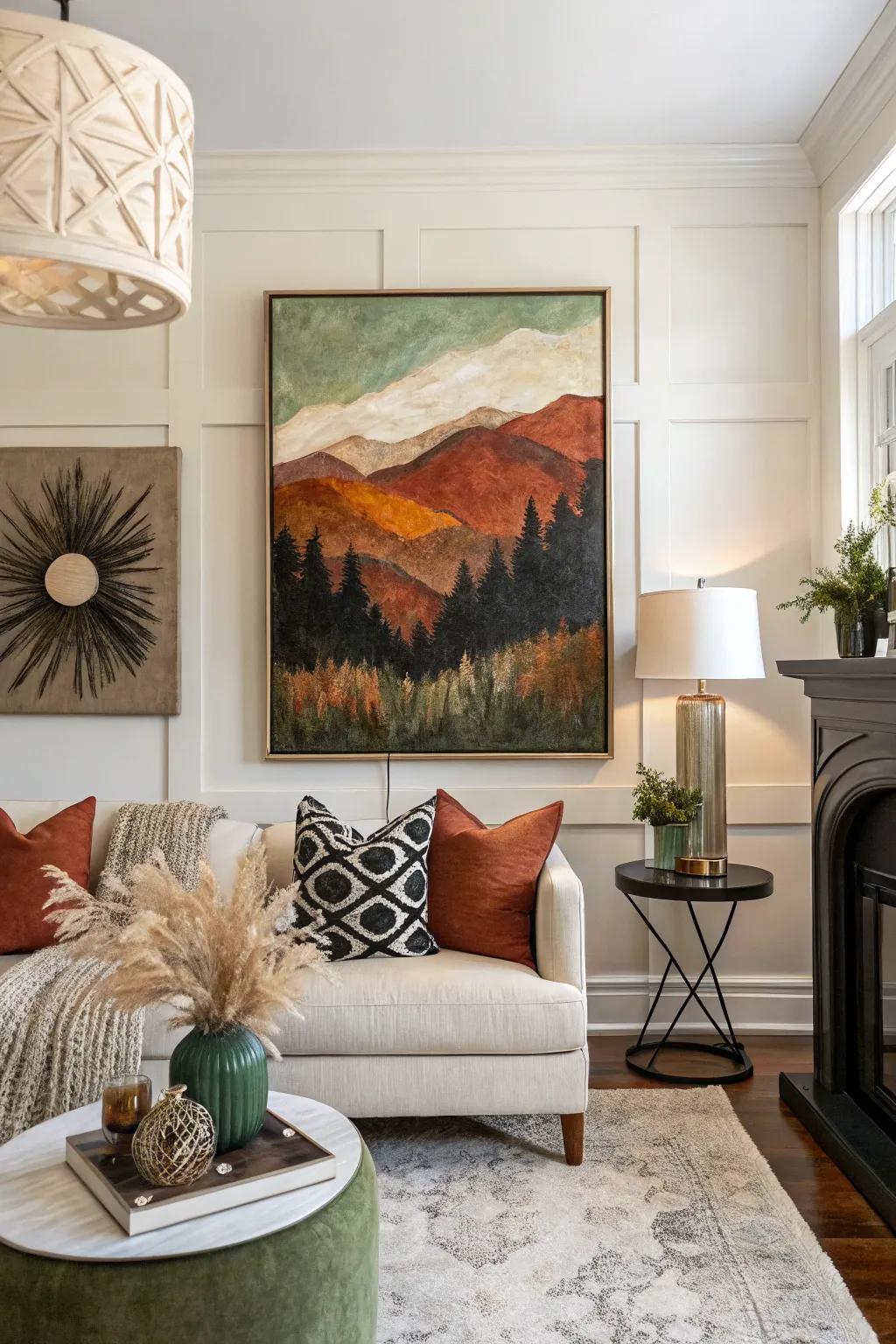 Earthy shades and contrasting colors deliver a well-balanced visual appeal.