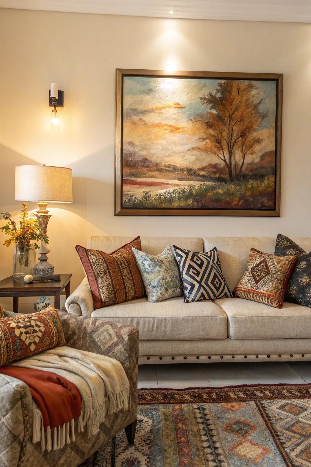 Harmonizing decor enhances the artwork's impact.