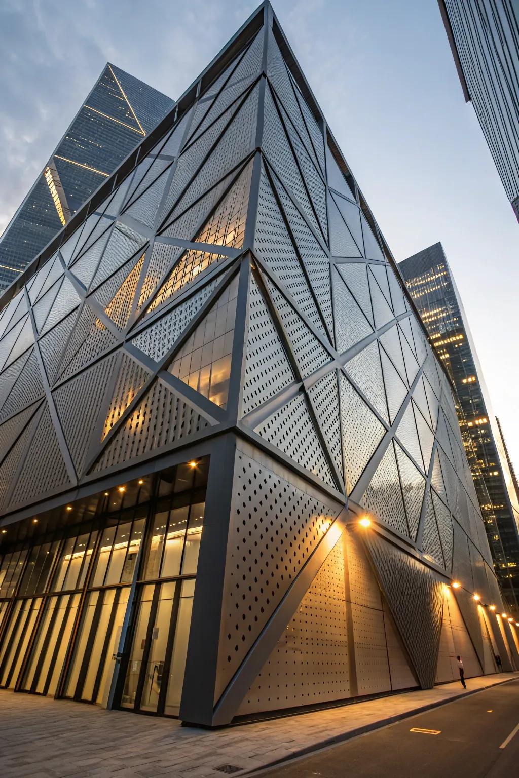 Geometric forms add impact and dynamism to this metal facade.