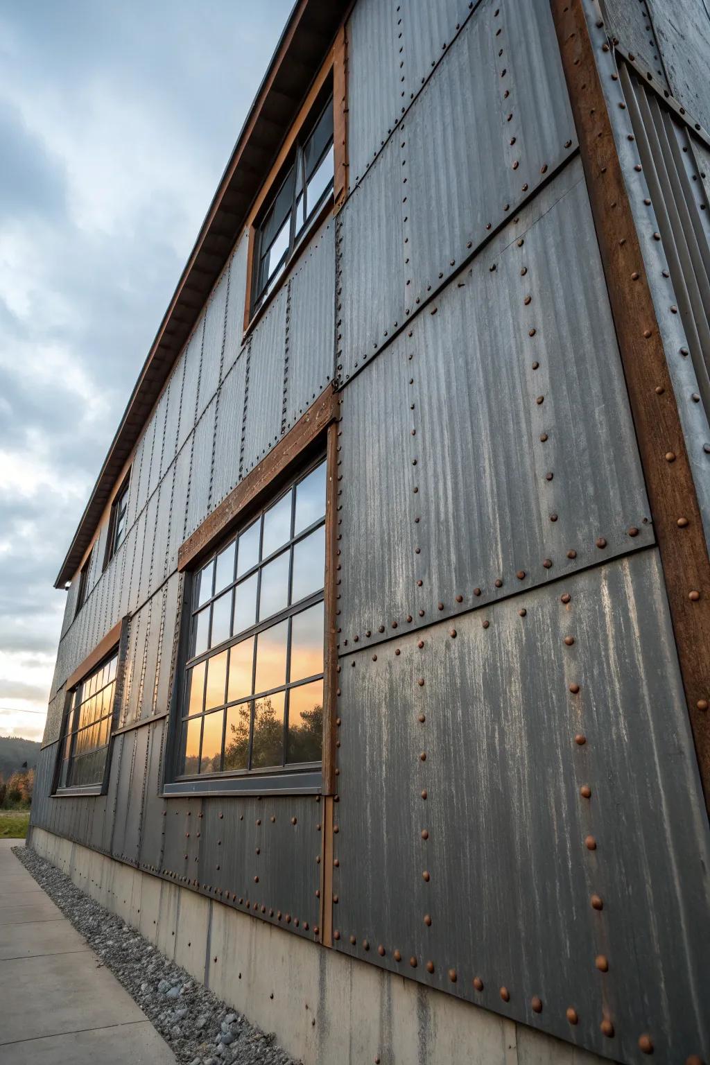 Create a cutting-edge urban feel with an industrial-style metal facade.