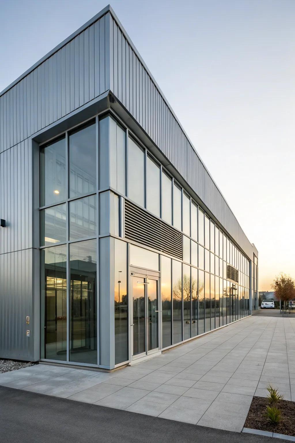 A chic, contemporary metal facade infuses a touch of modern sophistication.