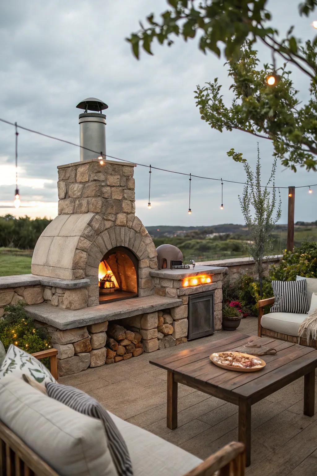 Enjoy delicious homemade pizzas with a fireplace pizza oven combo.
